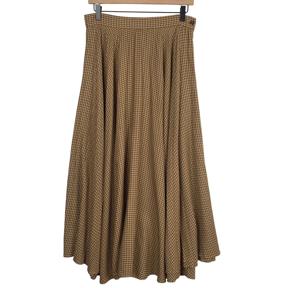 VTG LIZ CLAIBORNE Wool Blend Houndstooth Pleated Circle Maxi Skirt Sz 12